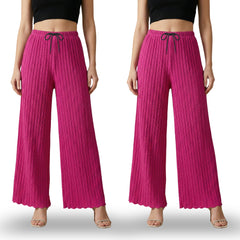 Textured Pleated Palazzo Pants for Women || Pack of 02