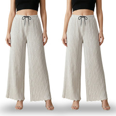 Textured Pleated Palazzo Pants for Women || Pack of 02