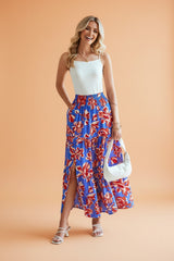 Boho Floral Side Slit Tiered Maxi Skirt