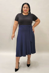 Solid, High Waist Midi Skirt with Waist Tie