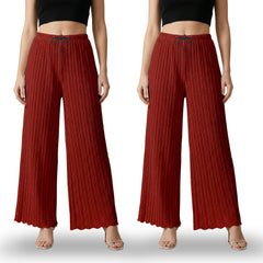 Textured Pleated Palazzo Pants for Women || Pack of 02