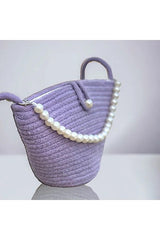 Women lilac pearl design shoulder bag elegant daily handbag