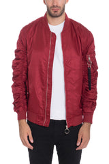 Solid Polyester Scrunched Windbreaker Bomber Jacket