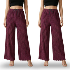 Textured Pleated Palazzo Pants for Women || Pack of 02