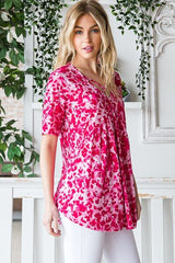 Heimish Full Size Short Sleeve Crisscross Animal Babydoll Top Plus