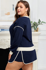 Plus Size Colorblock Top and Lace-up Skirt Set
