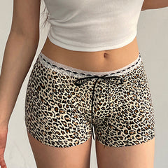 Women's Leopard Print Lace Stitching Casual Bottoms Low Waist