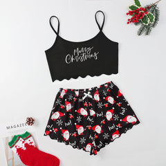 Christmas European And American Thin Pajamas Women's Sleeveless Shorts