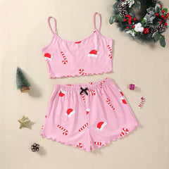 Christmas European And American Thin Pajamas Women's Sleeveless Shorts
