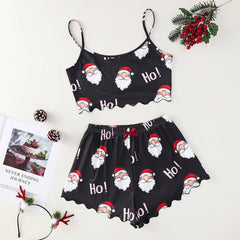 Christmas European And American Thin Pajamas Women's Sleeveless Shorts