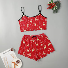 Christmas European And American Thin Pajamas Women's Sleeveless Shorts