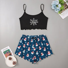 Christmas European And American Thin Pajamas Women's Sleeveless Shorts