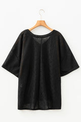 Plus Size Solid Pointelle Knit Rhombus V-Neck Top