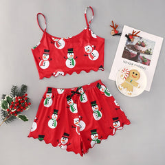 Christmas European And American Thin Pajamas Women's Sleeveless Shorts