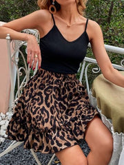 Women's V-Neck Cami and Leopard Skirt Set