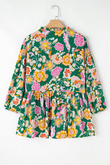 Plus Size Floral Long Sleeve V-Neck Babydoll Top