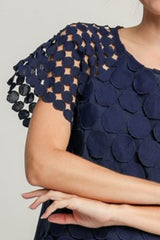 Umgee Full Size Mixed Polka Dot Lace Raglan Sleeve Boxy Cut Top Plus