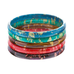 Fashion Chic Unique Set Abstract 5 Bangle Bracelets Multi Colored Gold