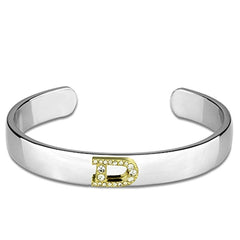 LO3614 - Reverse Two-Tone White Metal Bangle with Top Grade Crystal