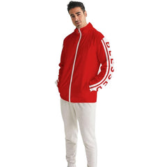 Mens Hooded Windbreaker - Blessed Sleeve Stripe Red Water Resistant