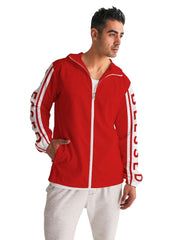 Mens Hooded Windbreaker - Blessed Sleeve Stripe Red Water Resistant