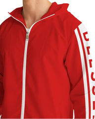 Mens Hooded Windbreaker - Blessed Sleeve Stripe Red Water Resistant