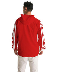 Mens Hooded Windbreaker - Blessed Sleeve Stripe Red Water Resistant