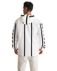 Mens Hooded Windbreaker - Blessed Sleeve Stripe White Water Resistant