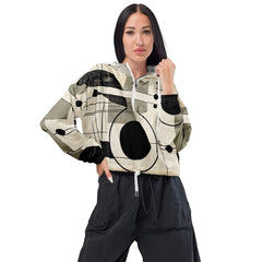 Womens Cropped Windbreaker Jacket - Abstract Black Beige Brown