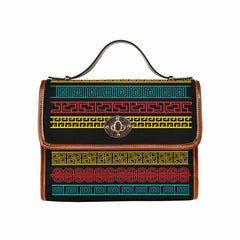 Women’s Handbag - Canvas Top Handle Shoulder Bag - Black / Geometric