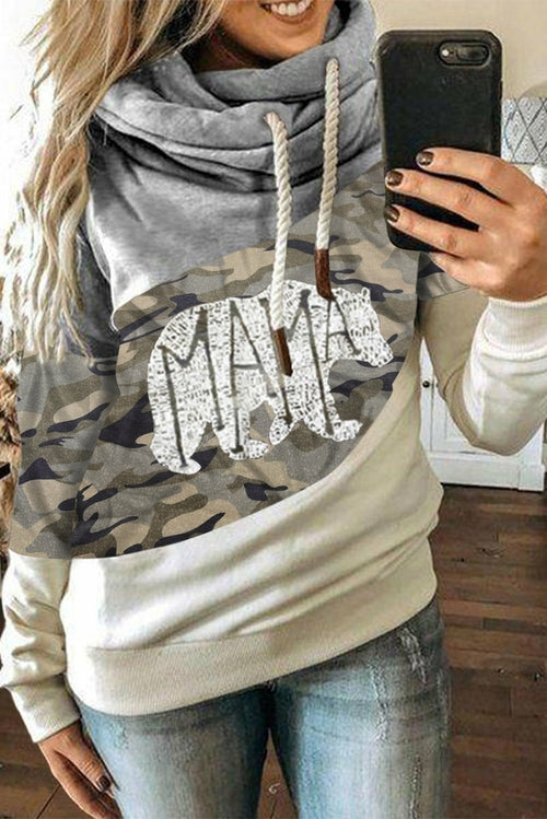 MAMA Camo Print Accent Colorblock Splicing Hoodie