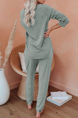 Green Raglan Sleeve Top And Pants Loungewear Set