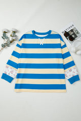 Plus Size Stripe Floral Colorblock Drop Shoulder Top