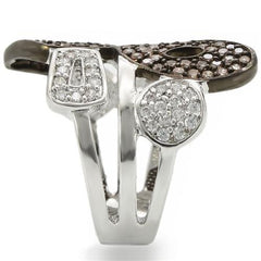 0W295 - Rhodium + Ruthenium Brass Ring with AAA Grade CZ  in Champagne