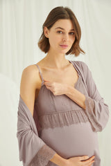 Shopymommy 18431 Lace Strappy 3-Pieces Maternity & Nursing Pajamas