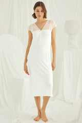 Shopymommy 18455 Lace V-Neck Plus Size Maternity & Nursing Nightgown