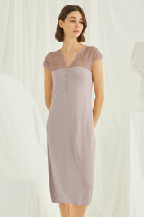 Shopymommy 18456 Lace V-Neck Plus Size Maternity & Nursing Nightgown