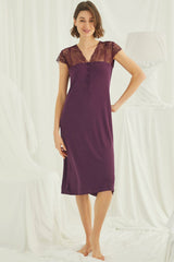 Shopymommy 18458 Lace V-Neck Plus Size Maternity & Nursing Nightgown