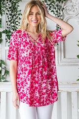 Heimish Full Size Short Sleeve Crisscross Animal Babydoll Top Plus