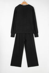 Textured Chest Pocket Top and Pants Set