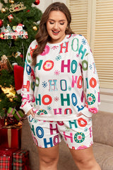 Plus Size Christmas Ho Ho Ho Top and Shorts Lounge Set