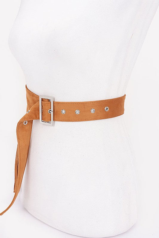 Faux Suede Fringe Western Belt