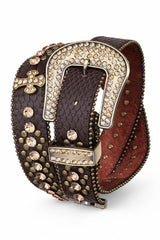 Crystal Cross Leather Western Belt