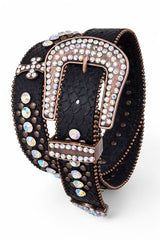 Crystal Cross Leather Western Belt