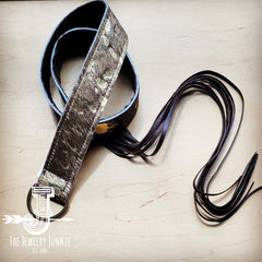 Dark Metallic Hide Leather Belt w/ Leather Fringe