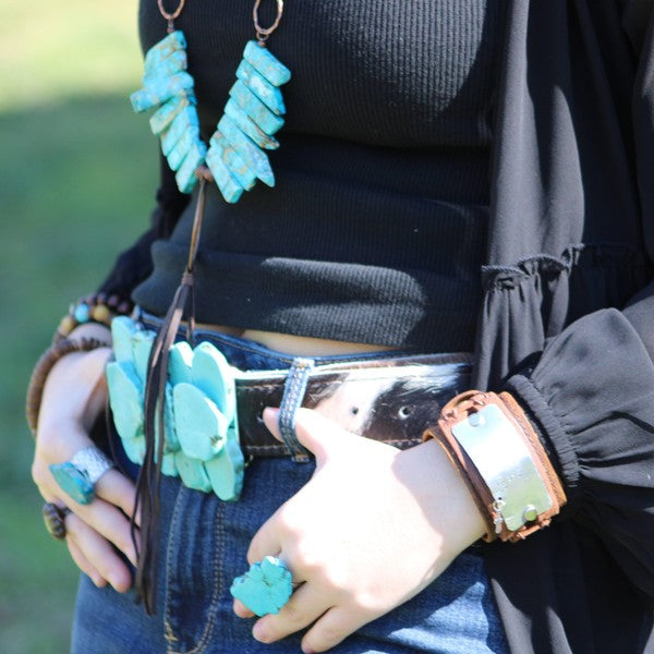Hair-on-Hide Brown & White Genuine Leather Belt