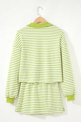 Stripe Collared V-Neck Pullover and Skort Set