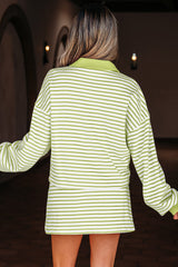 Stripe Collared V-Neck Pullover and Skort Set