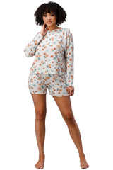 Floral Lounge Set - Comfy Long Sleeve Top and Shorts