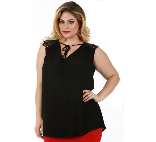 Curvy Plus Size Sleeveless V Neck Top Front Tie 3532464C